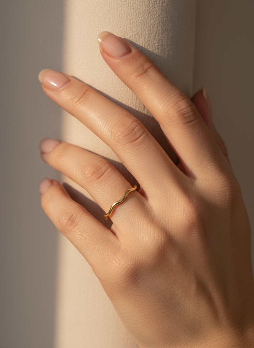 Wavy stackable gold ring