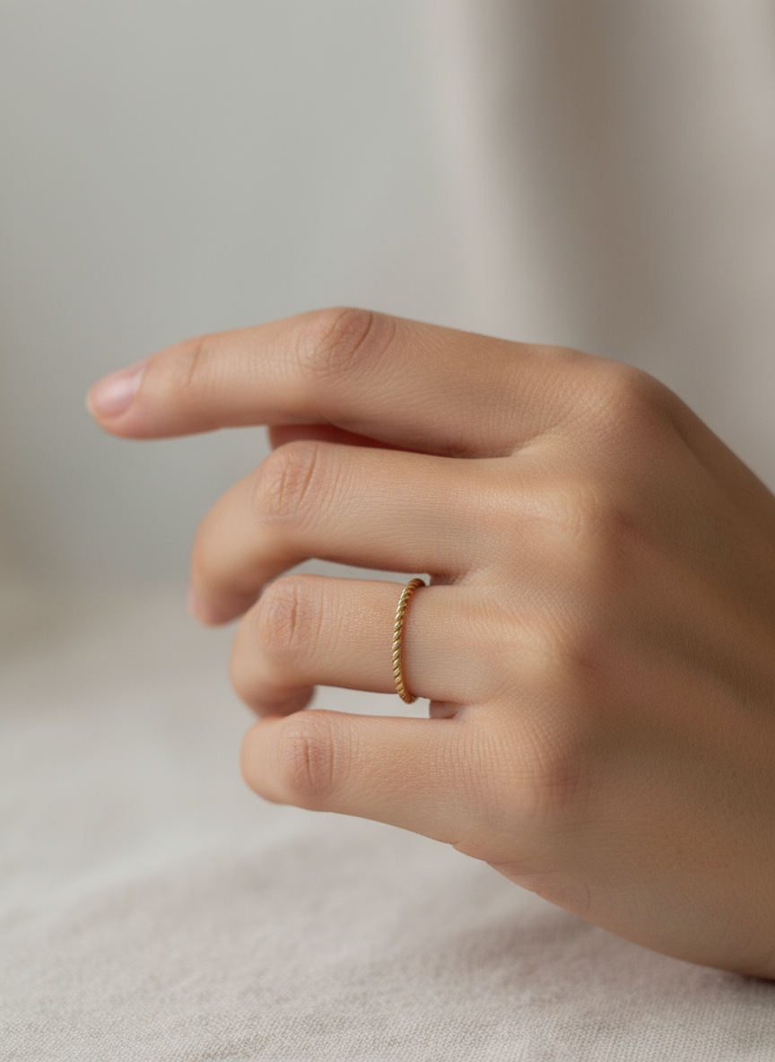 Twisted gold stackable ring