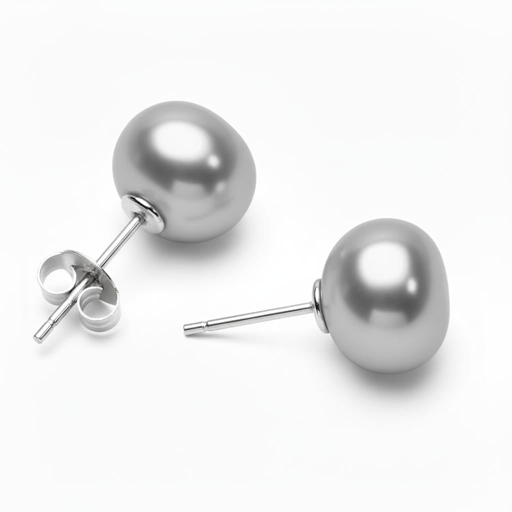 Soft grey pearl stud earrings