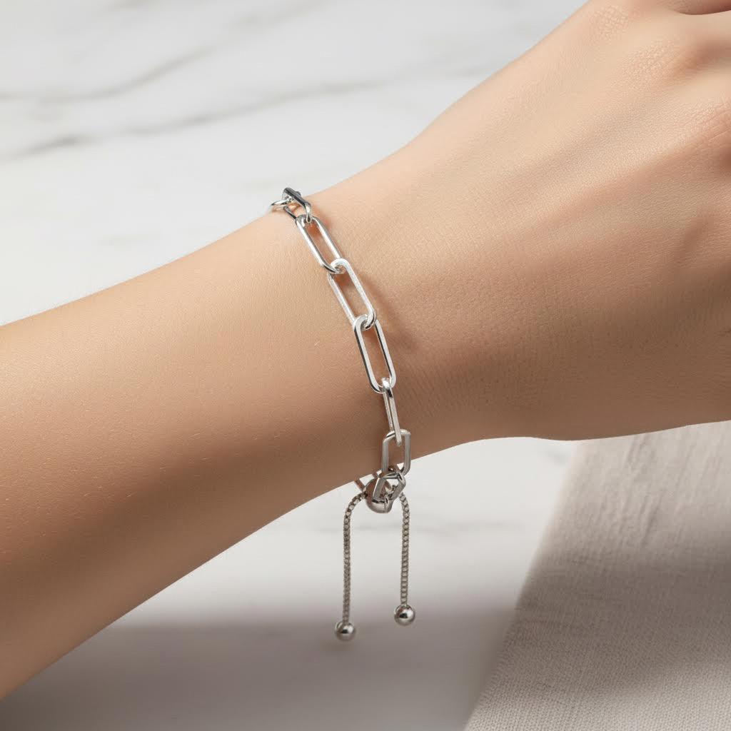 Adaptable paperclip silver bracelet
