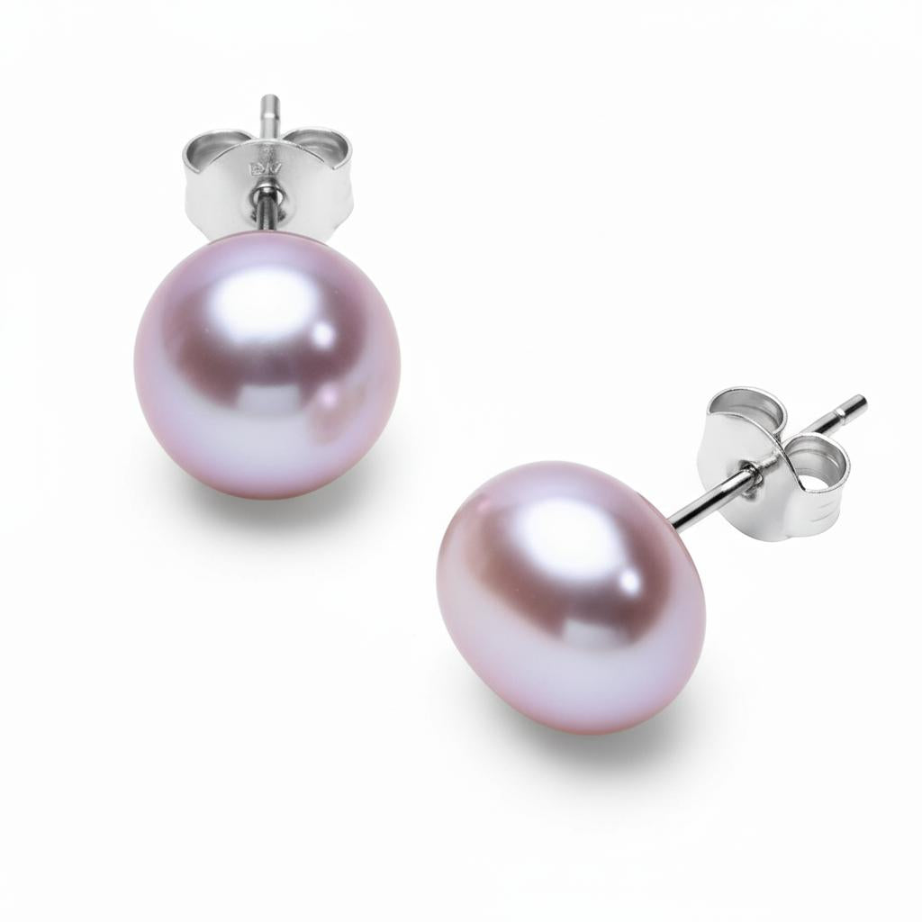 Whimsical purple pearl stud earrings