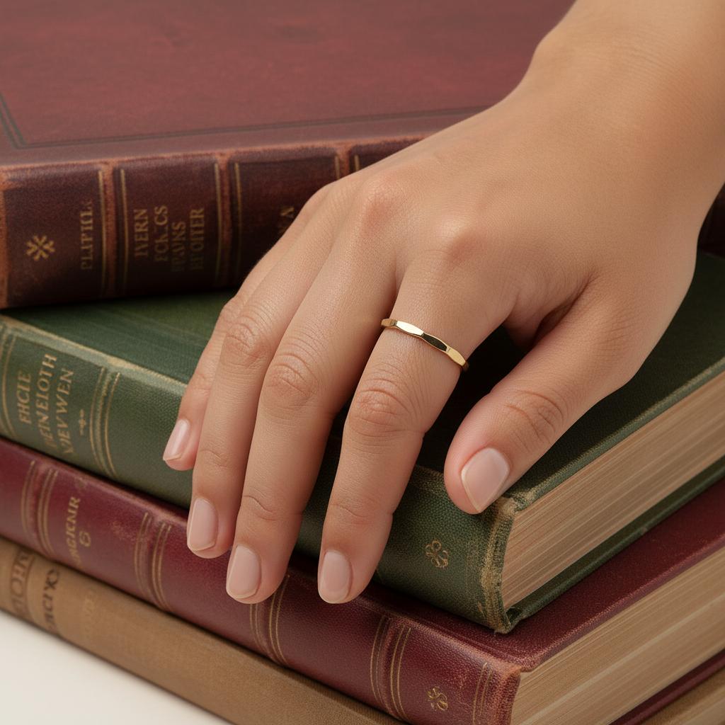 Symmetry gold hammered stackable ring