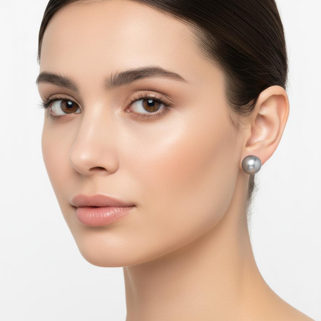 Soft grey pearl stud earrings